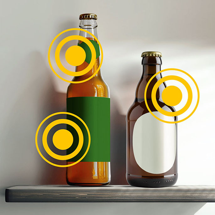 Symbolic beer bottles with marked dots.