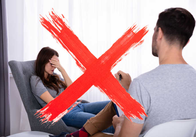 Person at the psychologist on the chair - crossed out